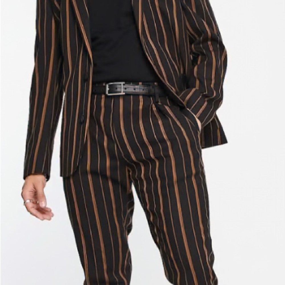 ASOS DESIGN skinny suit jacket in tobbaco stripe - Picture 2 of 9